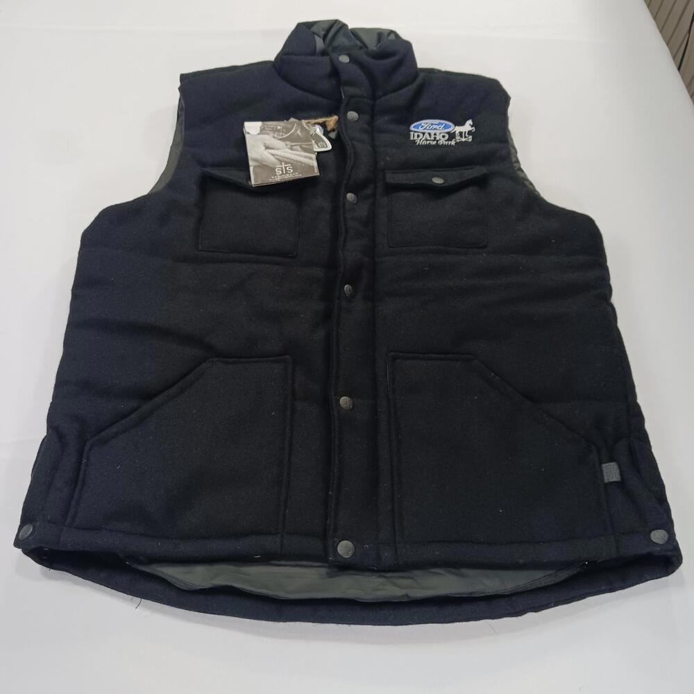 STS Ranchwear FORD IDAHO Men's Black Full Zip 100% Wool Vest Jacket Size XL